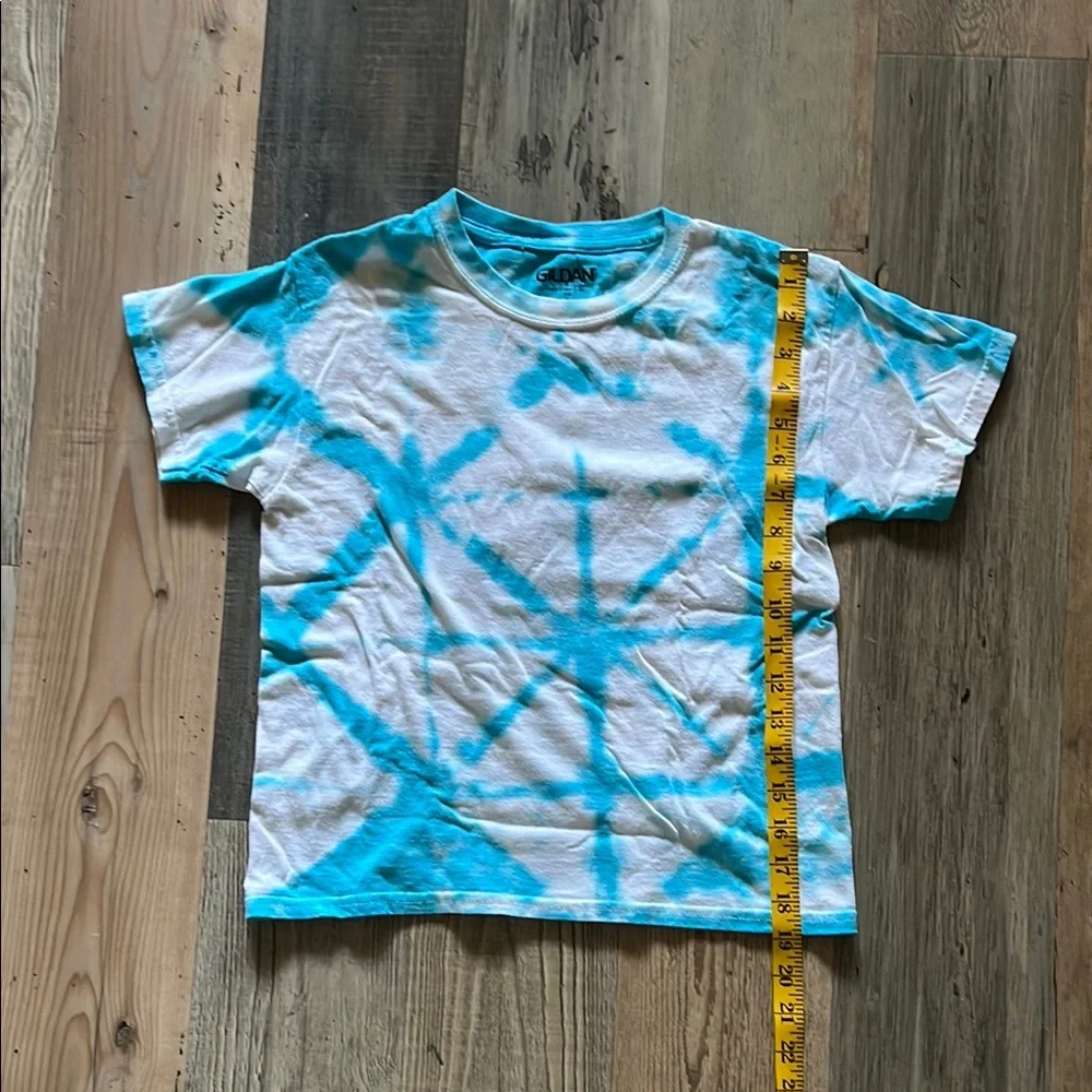 Blue & White Handmade Tie-Dye Gildan Kids T-Shirt Size: Youth Small (S)